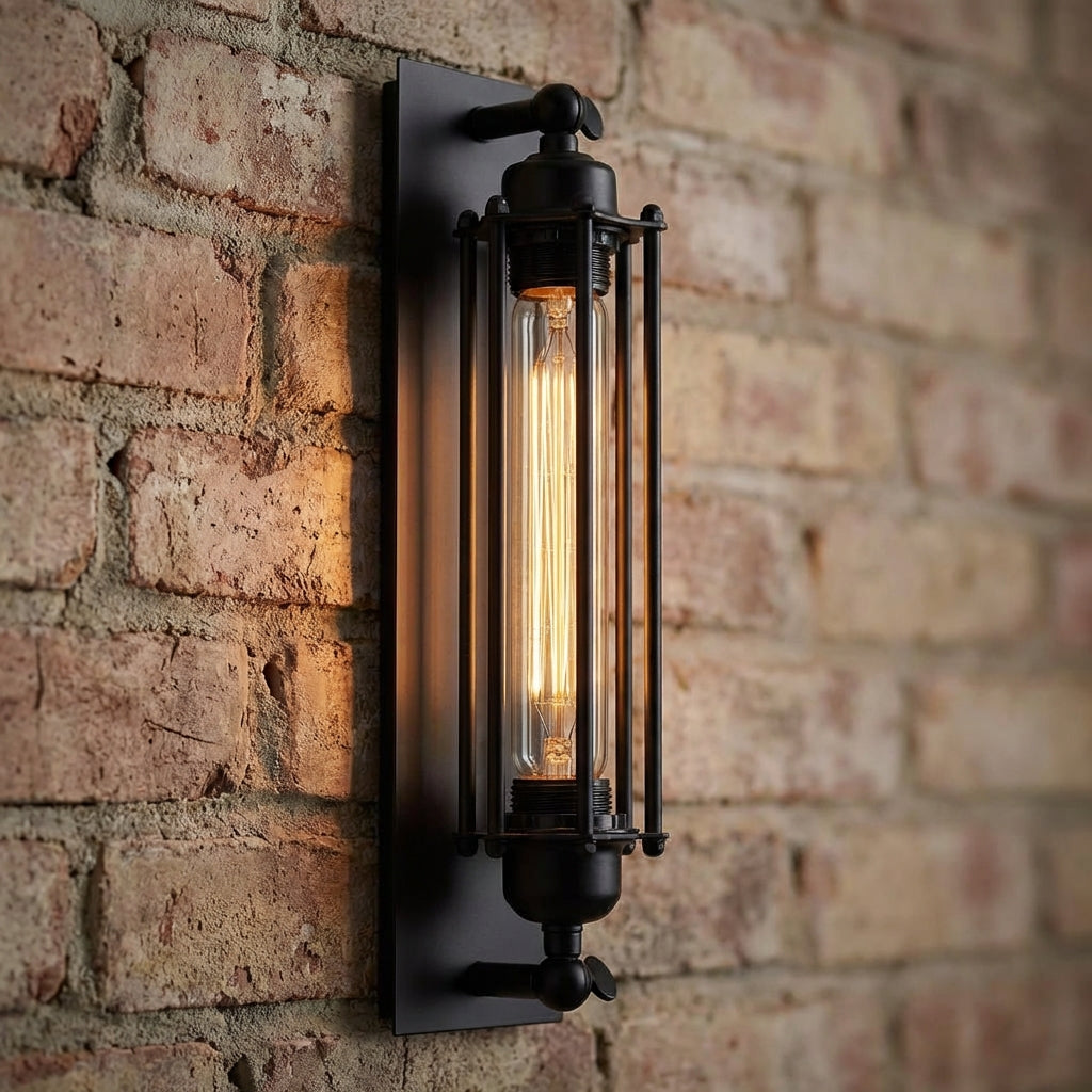 Wandlamp Industrieel Zwart Metaal Kooi Glas LED Vintage Woonkamer Slaapkamer Hal Edison Retro Wandlicht Sfeerverlichting | Sansoti